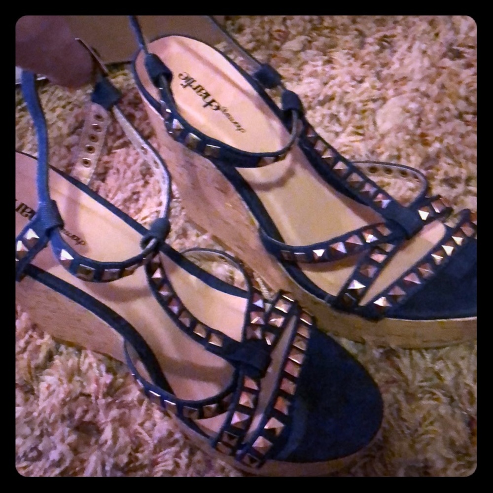 Charming Charlie Denim and Gold stud wedge
